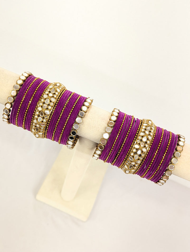 Meghna Stones Mirror Bangles  - 2 HAND SET