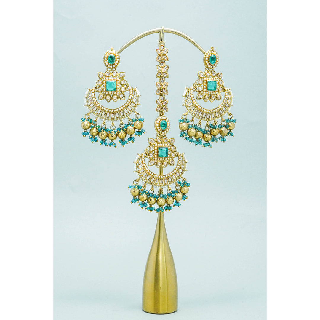 MANIKA POLKI EARRINGS WITH TIKKA