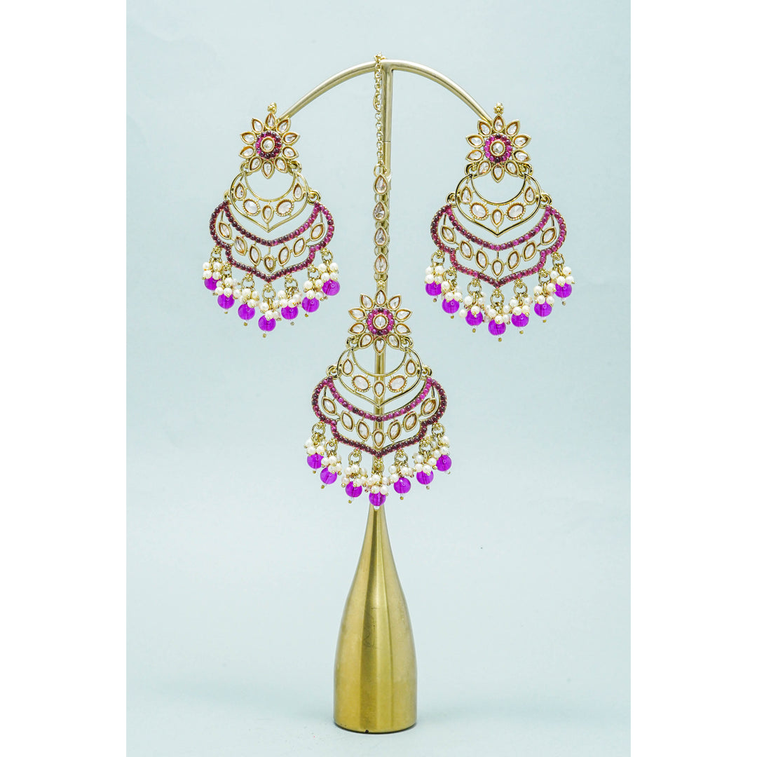 TARA POLKI EARRINGS WITH TIKKA