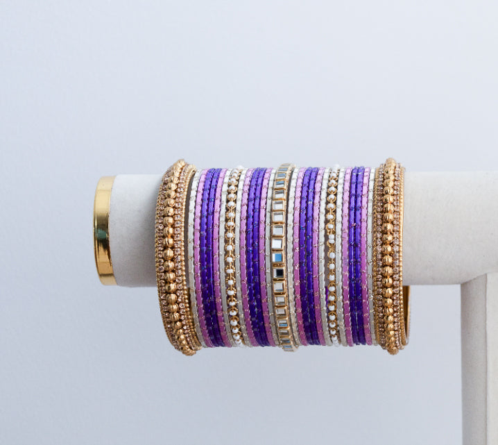 PINK AND PURPLE BANGLES - 2 HAND SET