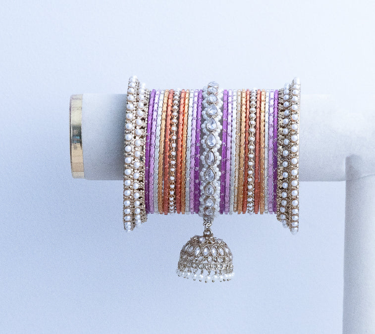 PURPLE AND ORANGE BANGLES - 2 HAND SET