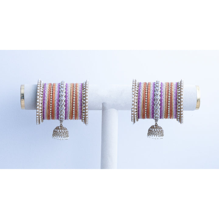 PURPLE AND ORANGE BANGLES - 2 HAND SET