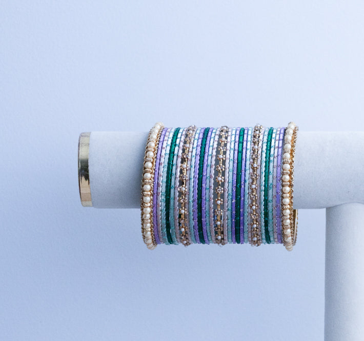 PURPLE AND GREEN BANGLES - 2 HAND SET