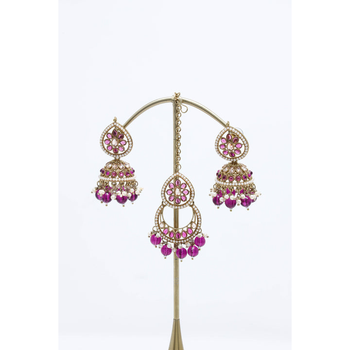 RISHA POLKI EARRINGS WITH TIKKA