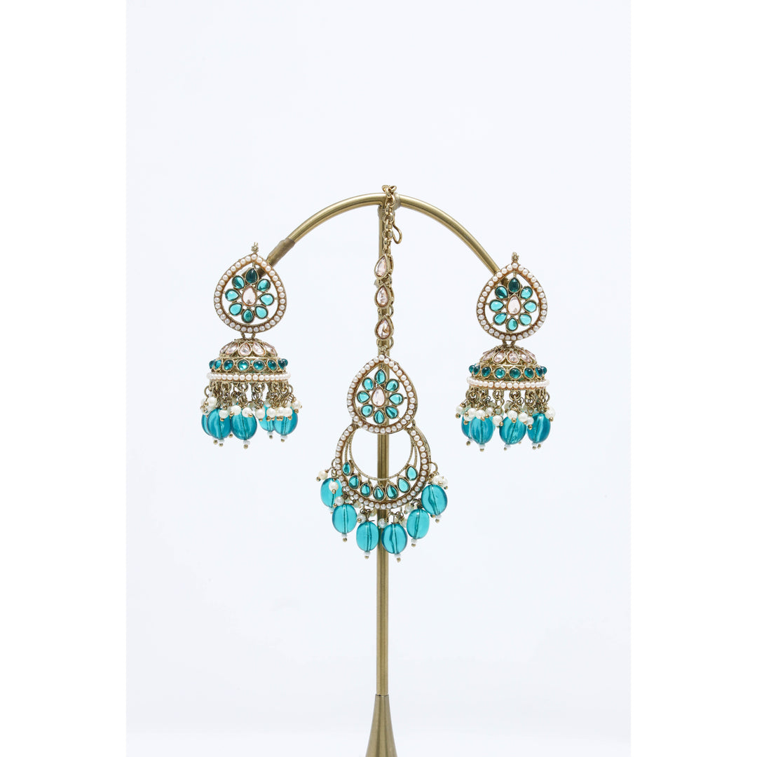 RISHA POLKI EARRINGS WITH TIKKA