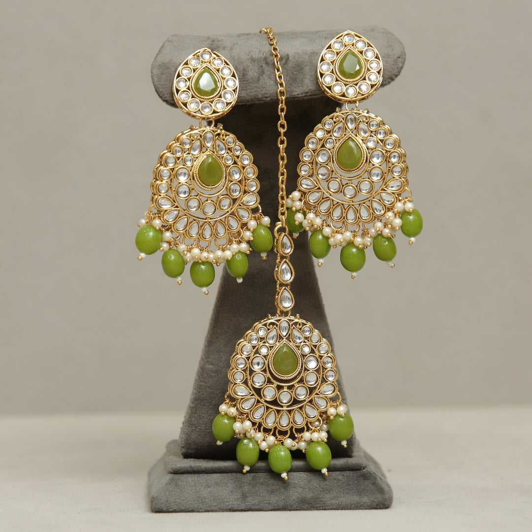 Binita Kundan Earrings And Tikka