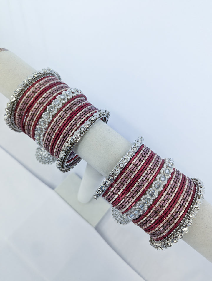 Ruby and Pink Polki Jhumki Bangles- 2 HAND SET