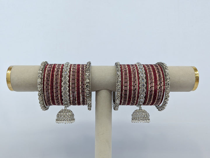 Ruby and Pink Polki Jhumki Bangles- 2 HAND SET