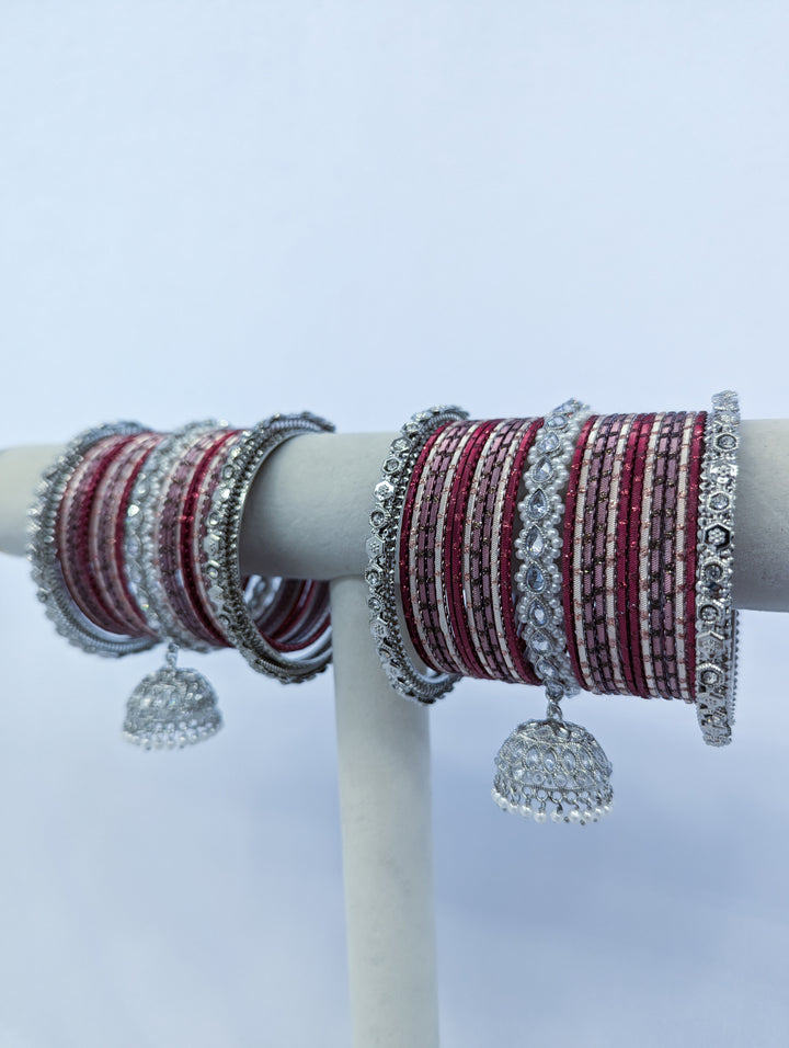 Ruby and Pink Polki Jhumki Bangles- 2 HAND SET