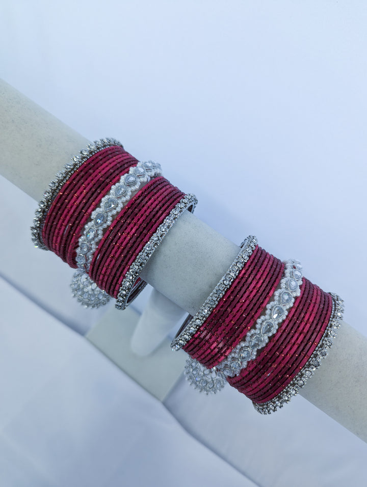 RED POLKI JHUMKA BANGLES - 2 HAND SET