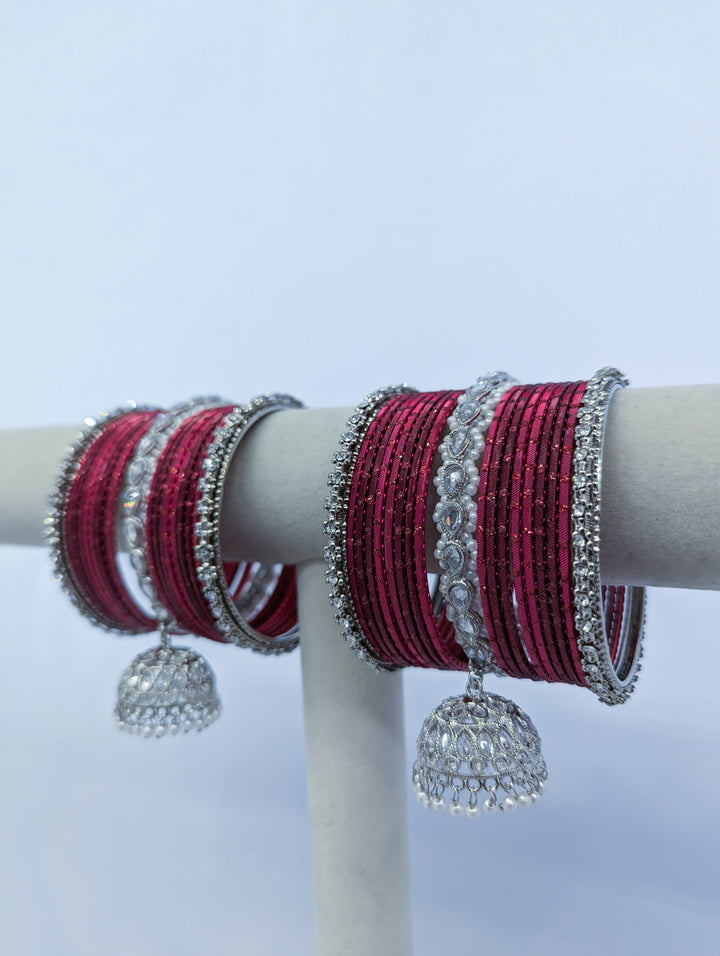 RED POLKI JHUMKA BANGLES - 2 HAND SET