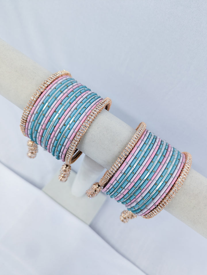 PINK AND BLUE BANGLES - 2 HAND SET