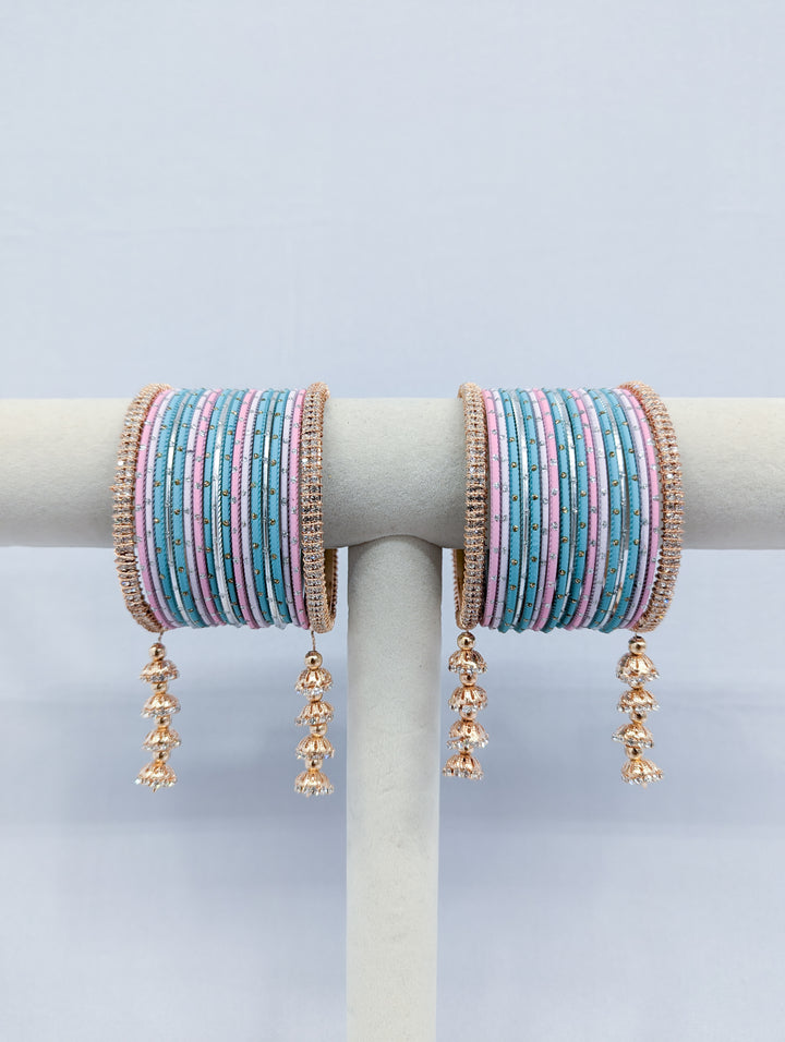 PINK AND BLUE BANGLES - 2 HAND SET