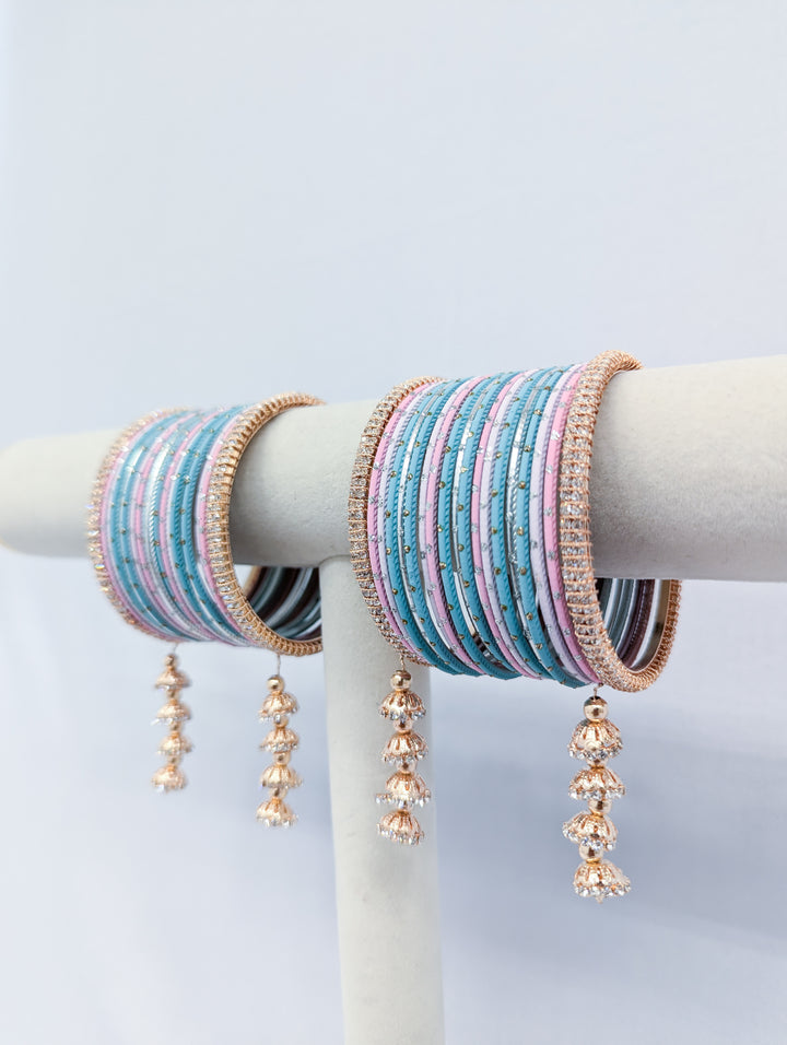 PINK AND BLUE BANGLES - 2 HAND SET