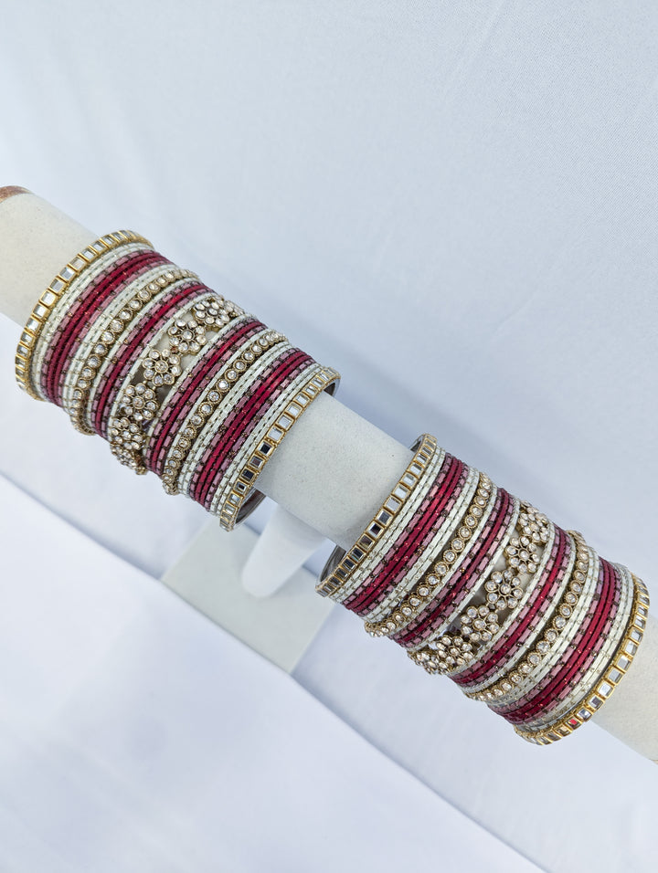 Pink and Ruby Polki  Bangles- 2 HAND SET