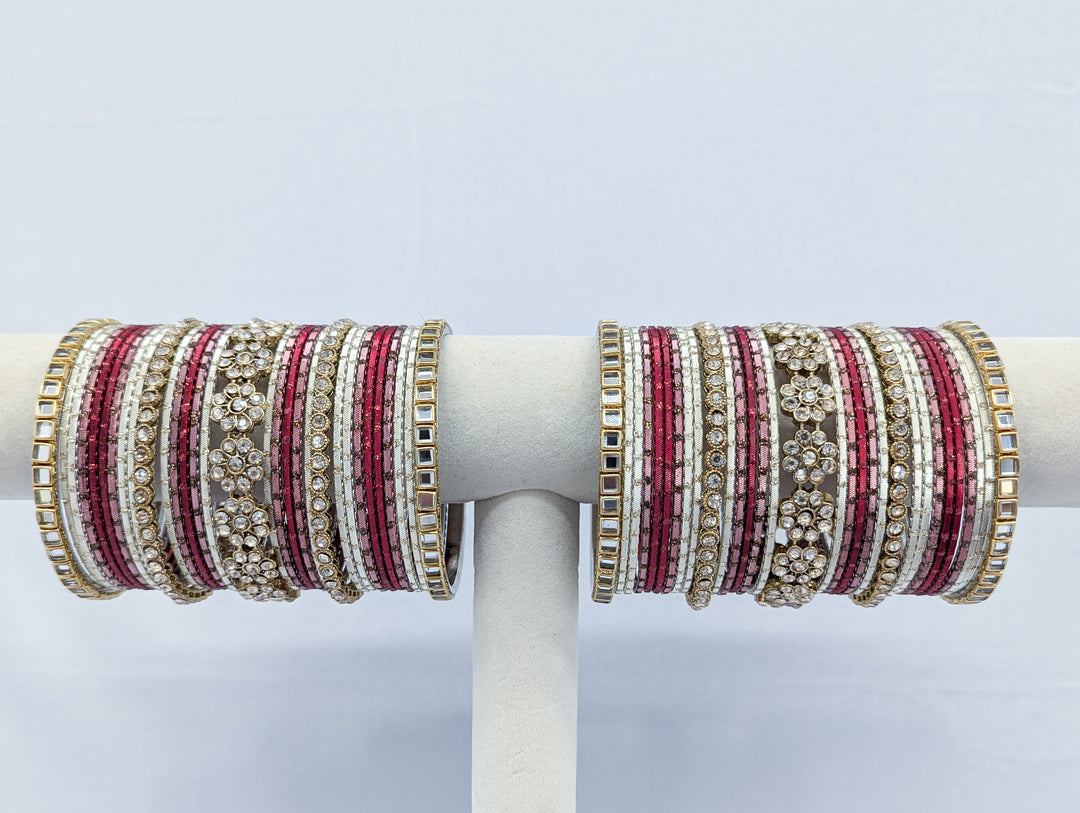 Pink and Ruby Polki  Bangles- 2 HAND SET