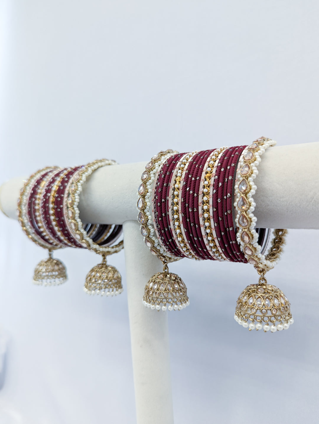 Maroon Polki Jhumka Bangles - 2 HAND SET