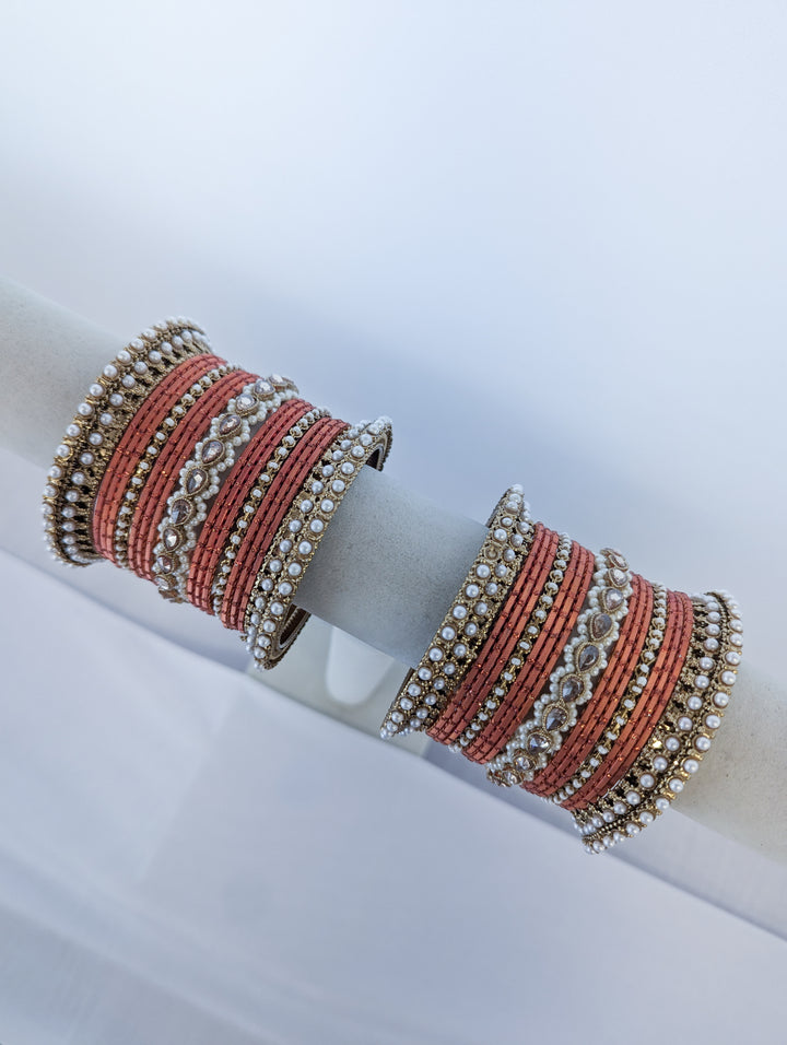 Orange  Polki Jhumka Bangles  - 2 HAND SET