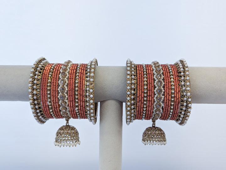 Orange  Polki Jhumka Bangles  - 2 HAND SET