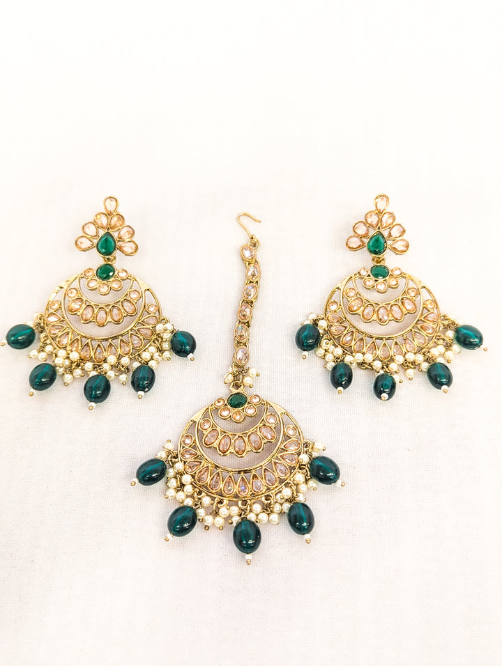 Lavanya Polki Earrings With Tikka