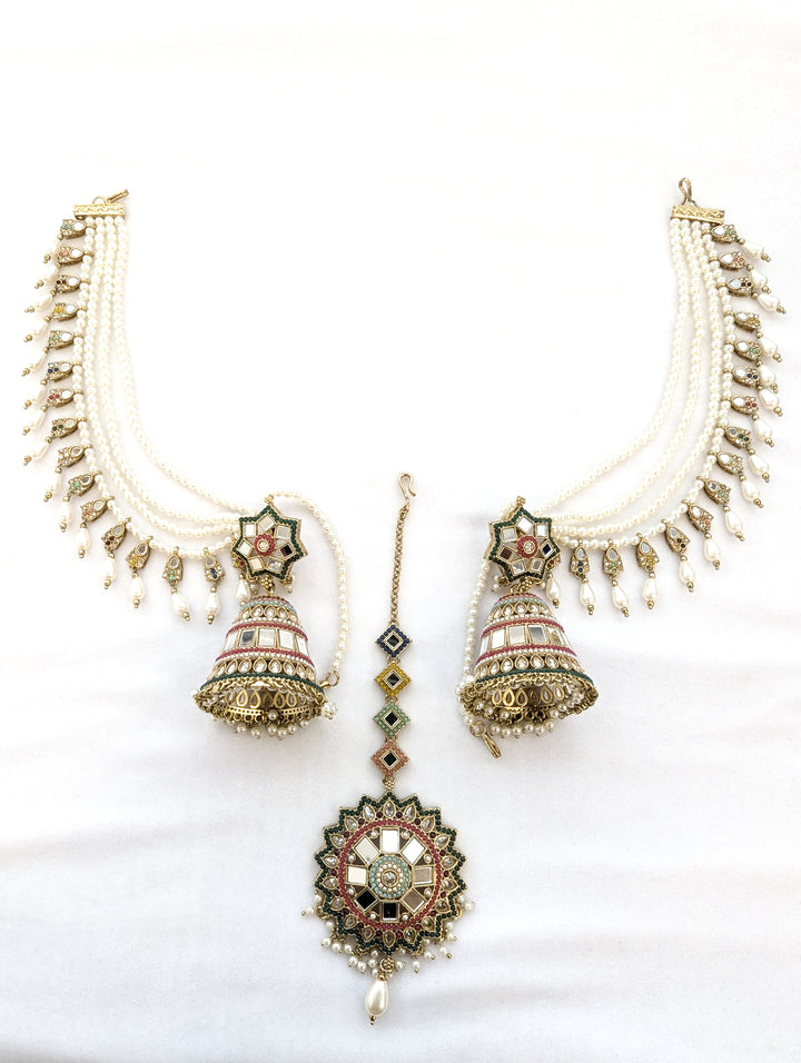 Rhea Mirror Earrings and Tikka With Sahara