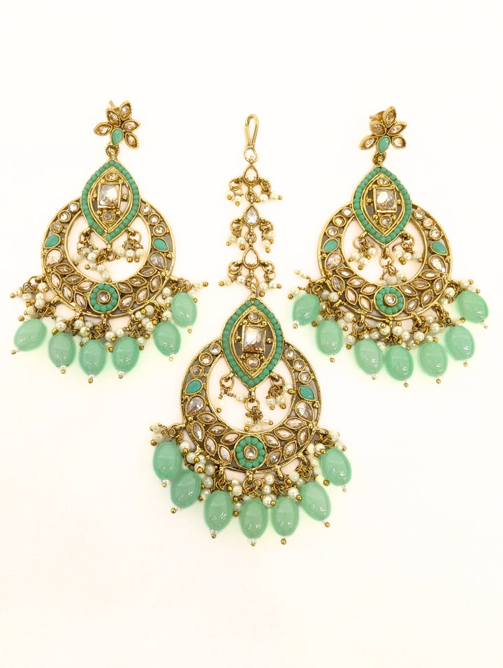 Diya Polki Earrings and Tikka