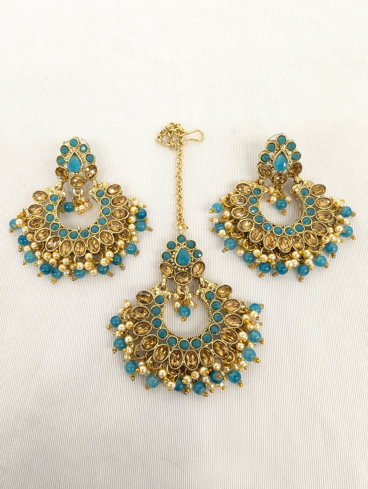 Ishika Stone Earrings and Tikka