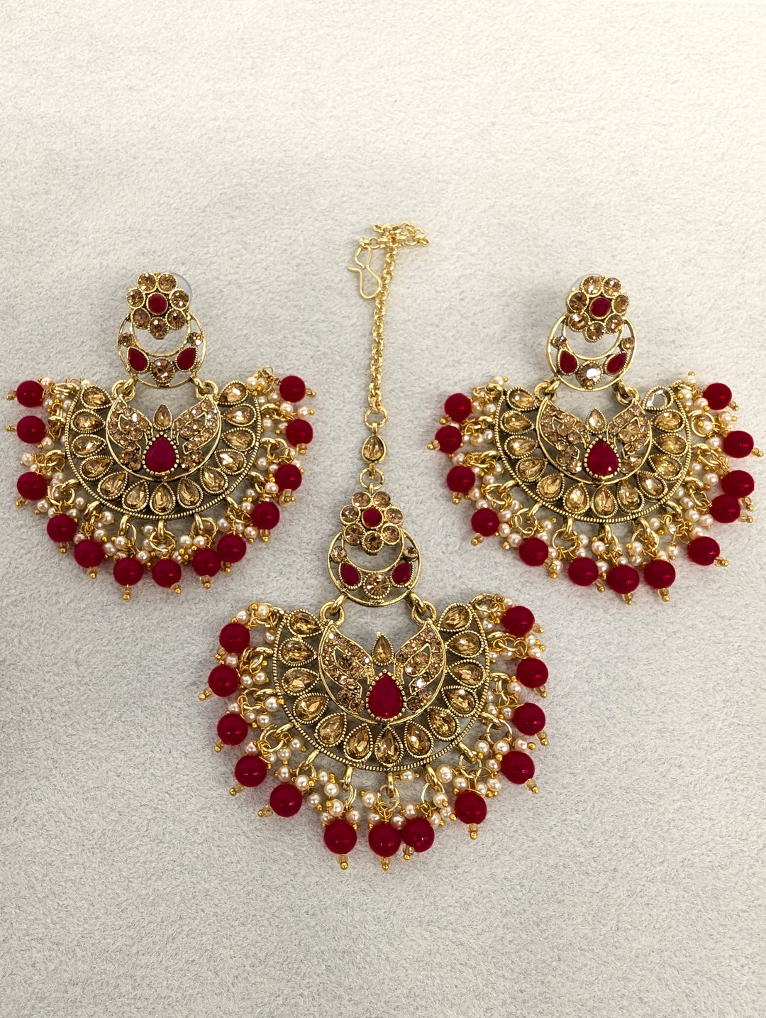 Anvika Stone Earrings and Tikka