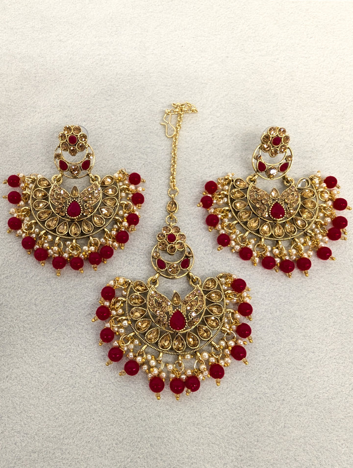 Anvika Stone Earrings and Tikka