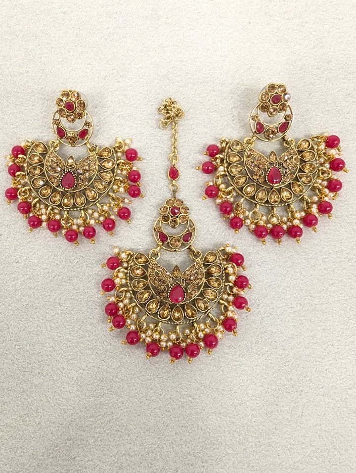 Anvika Stone Earrings and Tikka