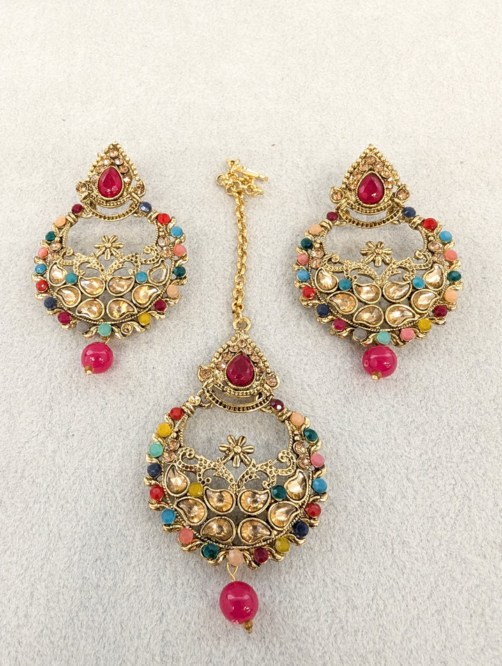 Aditi Stone Earrings and Tikka