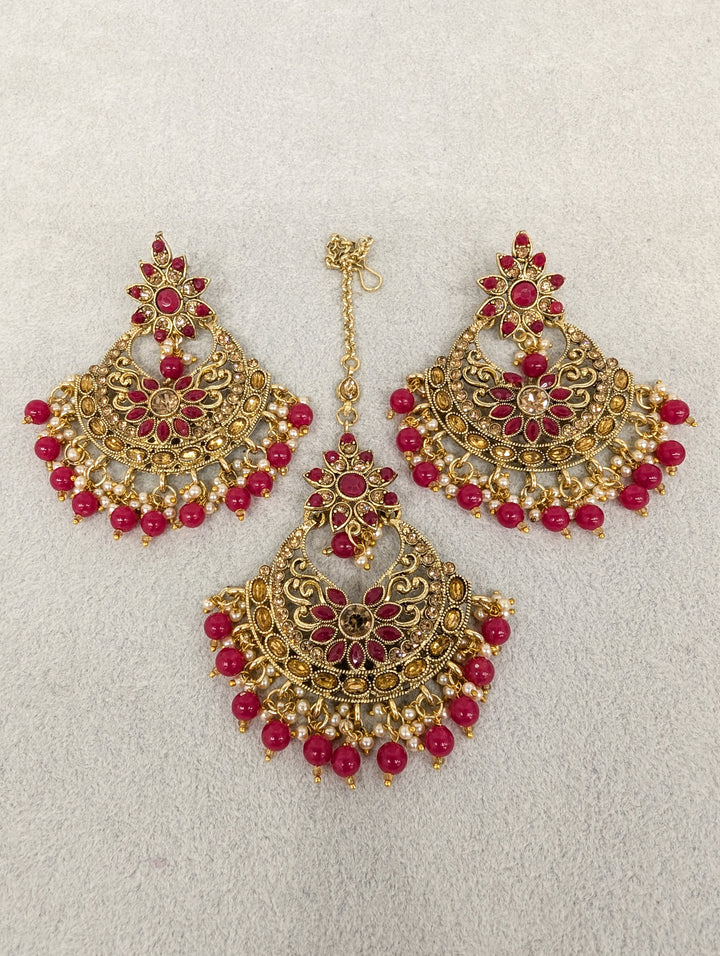 Kiran Stone Earrings and Tikka