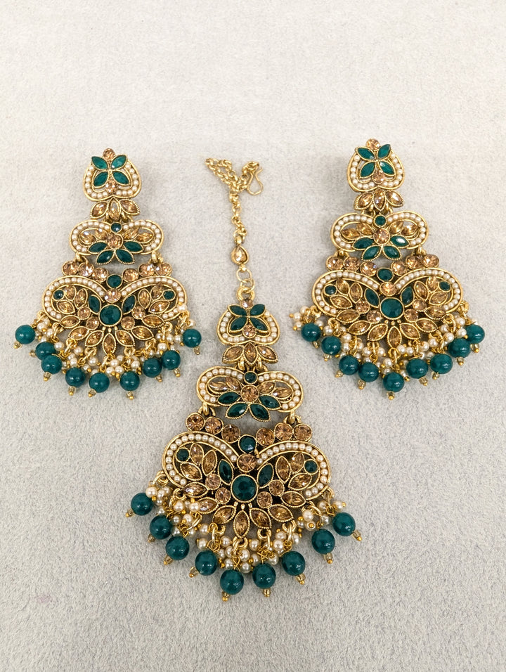 Ruhi Stone Earrings and Tikka