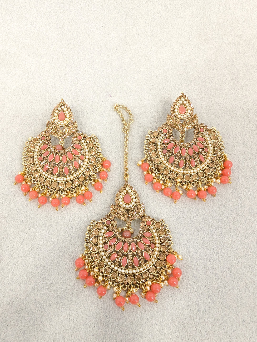 Priti Stone Earrings and Tikka