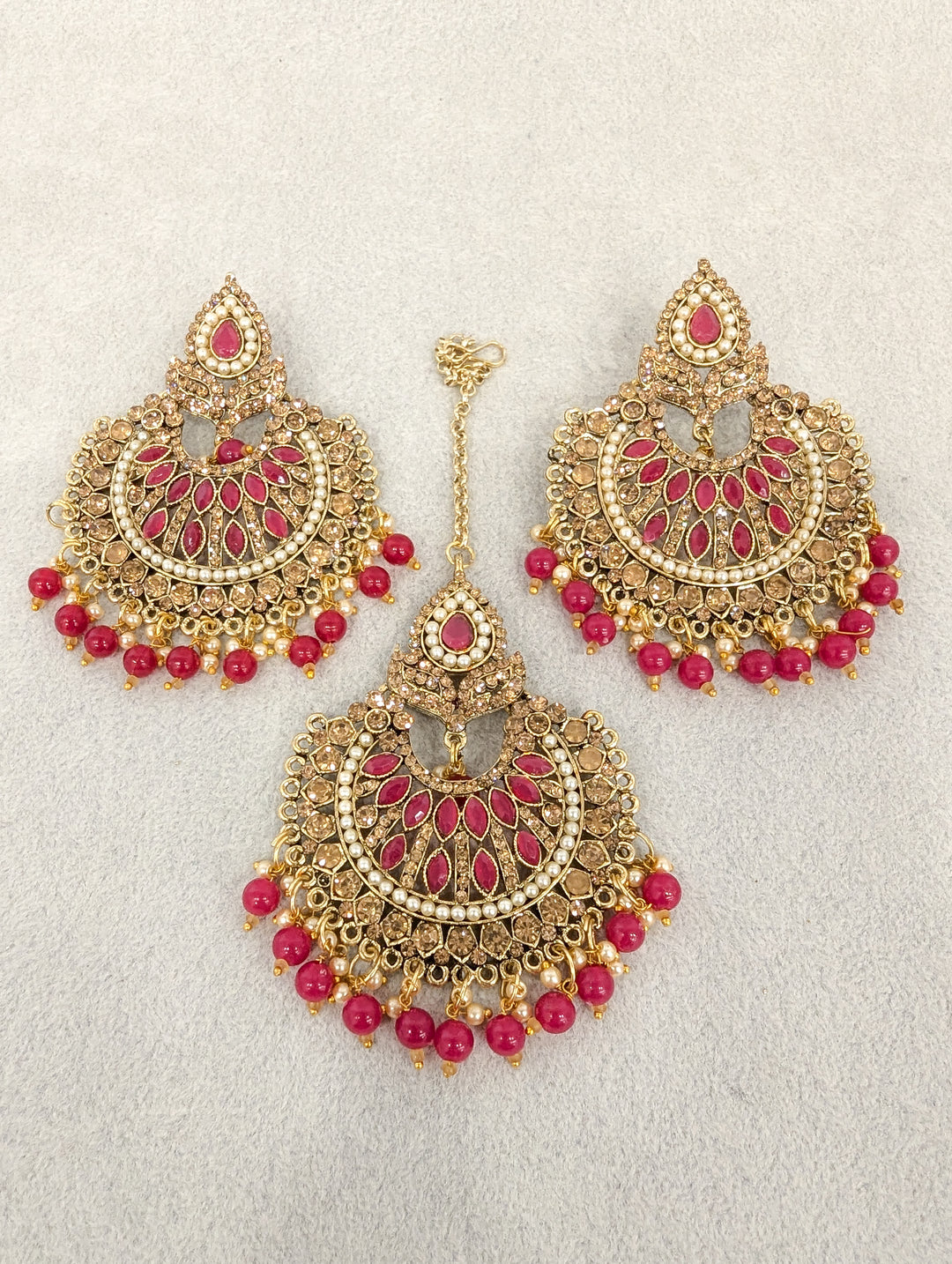 Priti Stone Earrings and Tikka