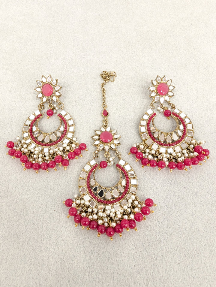 Sanjana Mirror Earrings and Tikka