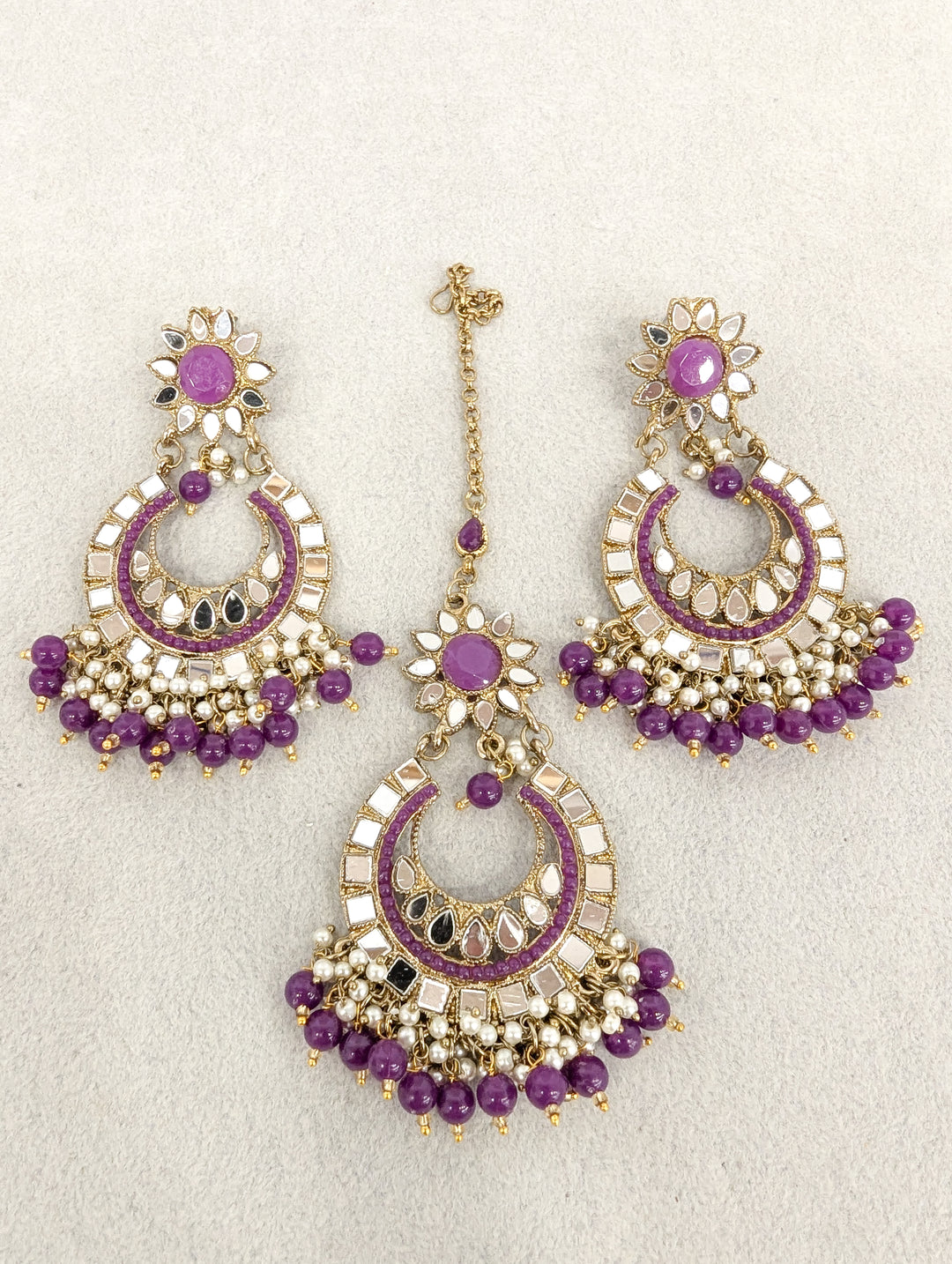 Sanjana Mirror Earrings and Tikka