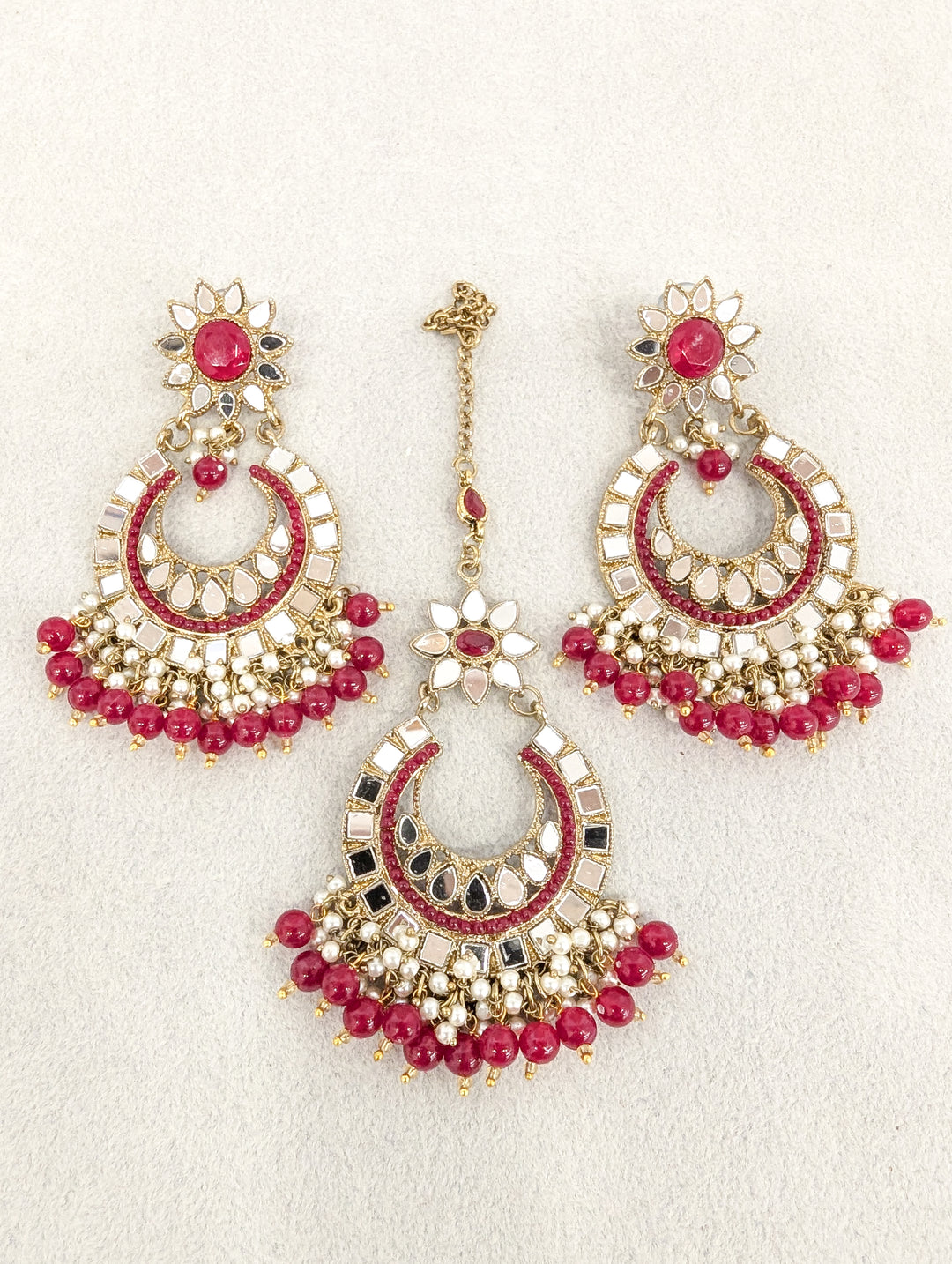 Sanjana Mirror Earrings and Tikka