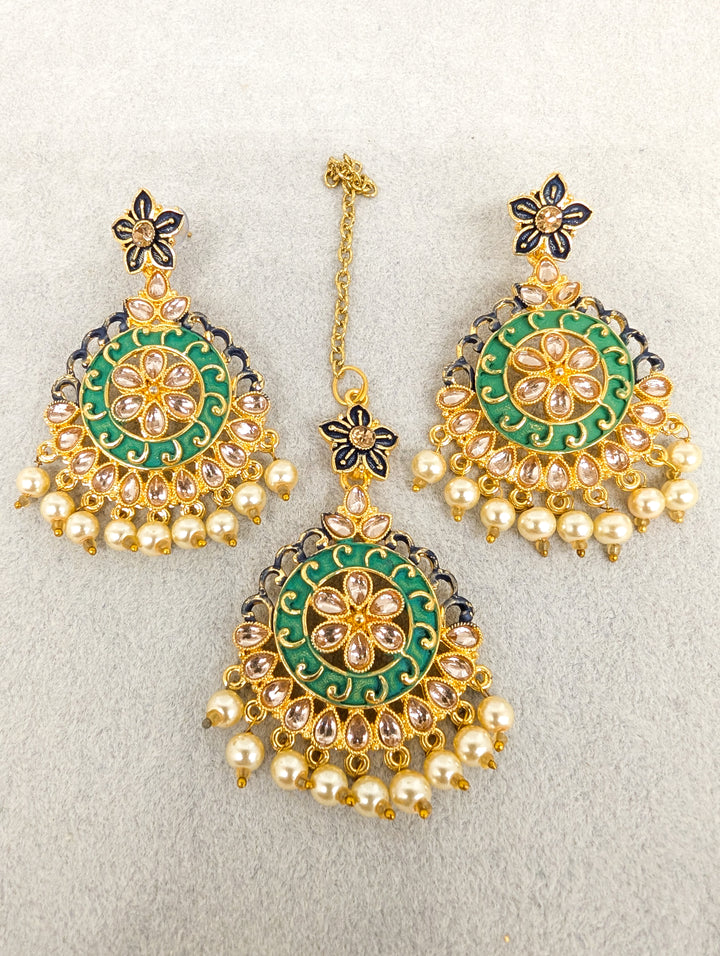 KRISHNA MEENAKARI EARRINGS AND TIKKA