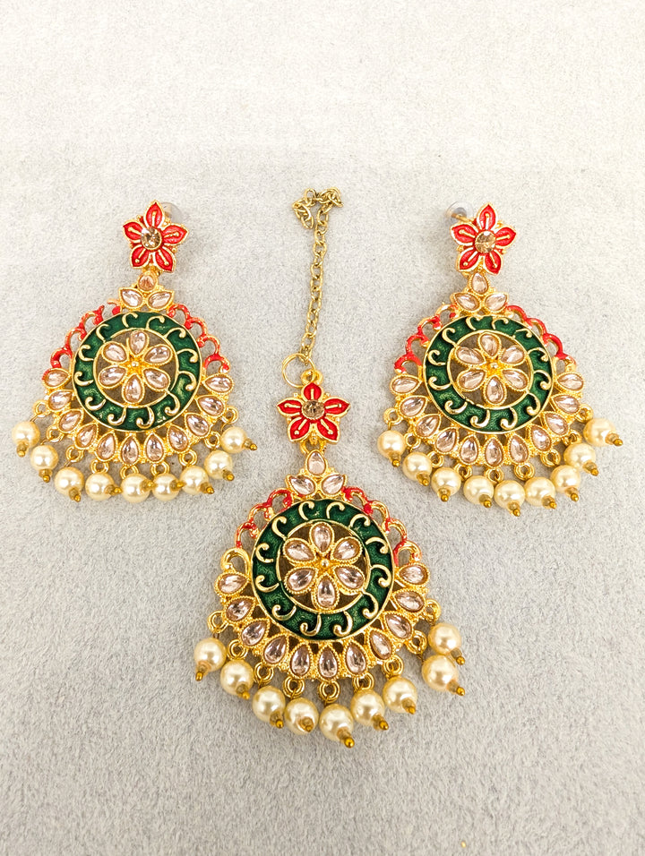 KRISHNA MEENAKARI EARRINGS AND TIKKA