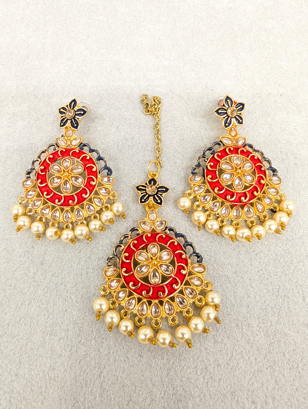 KRISHNA MEENAKARI EARRINGS AND TIKKA