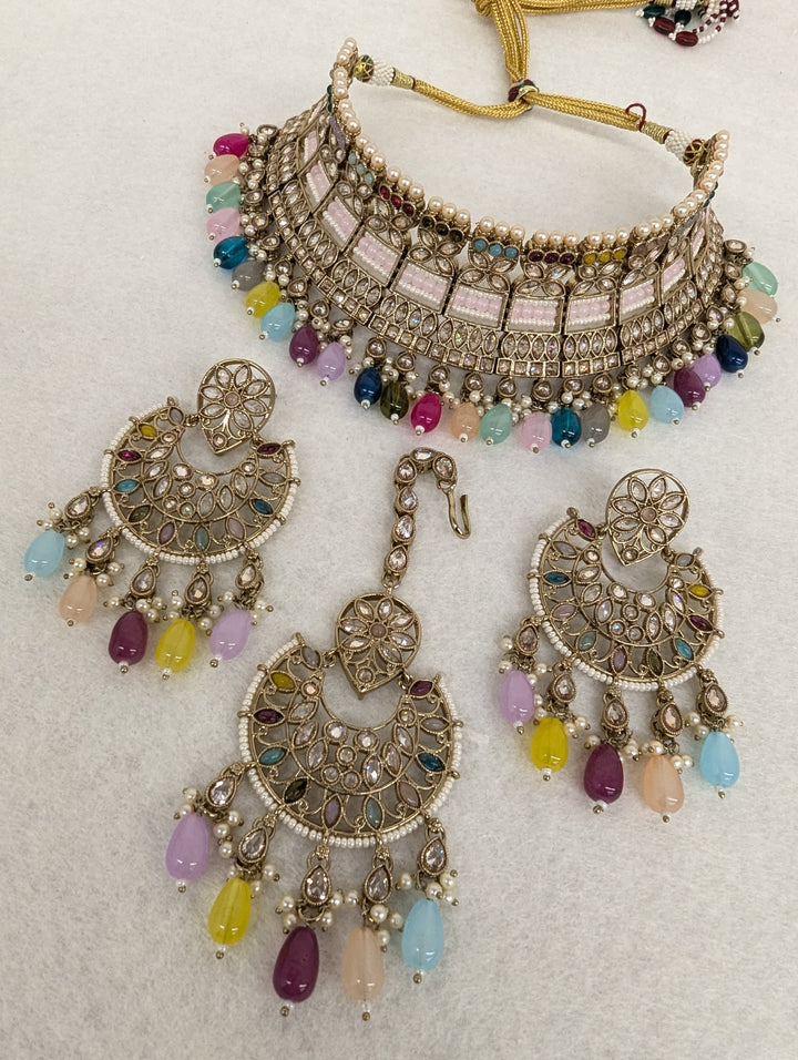 Gauri Polki Full Set With Earring and Tikka