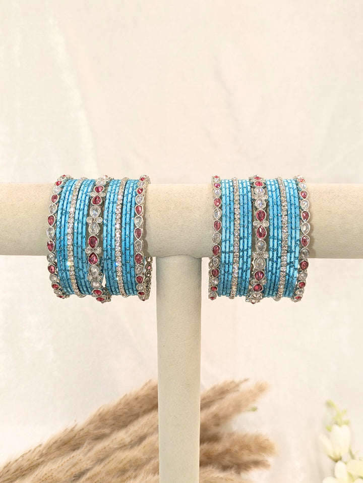 Aarohi Purple & Silver Polki Stone Blue Bangles