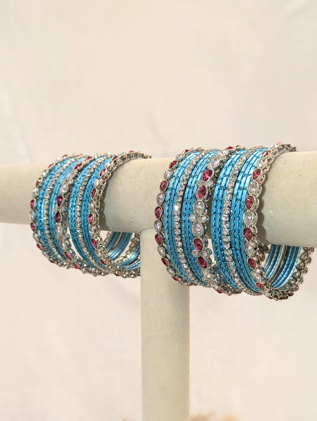 Aarohi Purple & Silver Polki Stone Blue Bangles