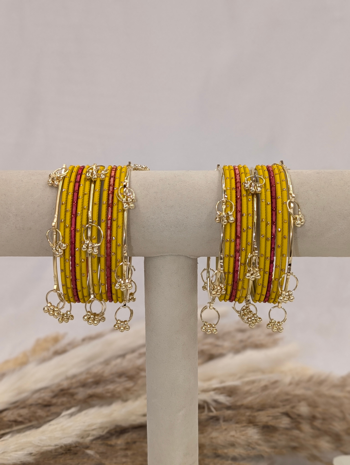Yellow and Red Kashmiri Bangles
