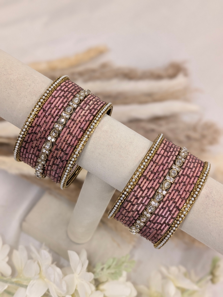 Dusty Rose Pink Polki Bangles