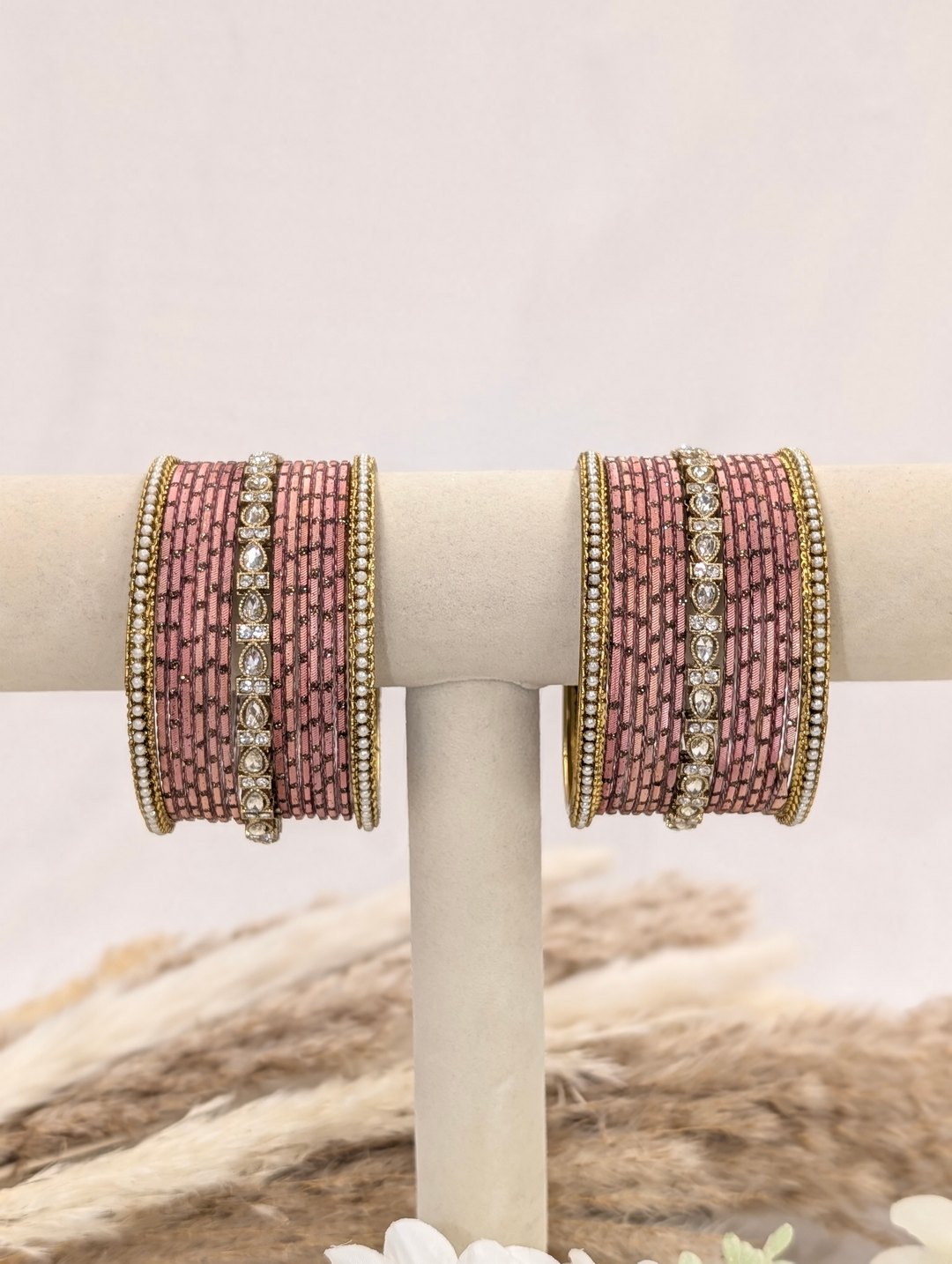 Dusty Rose Pink Polki Bangles