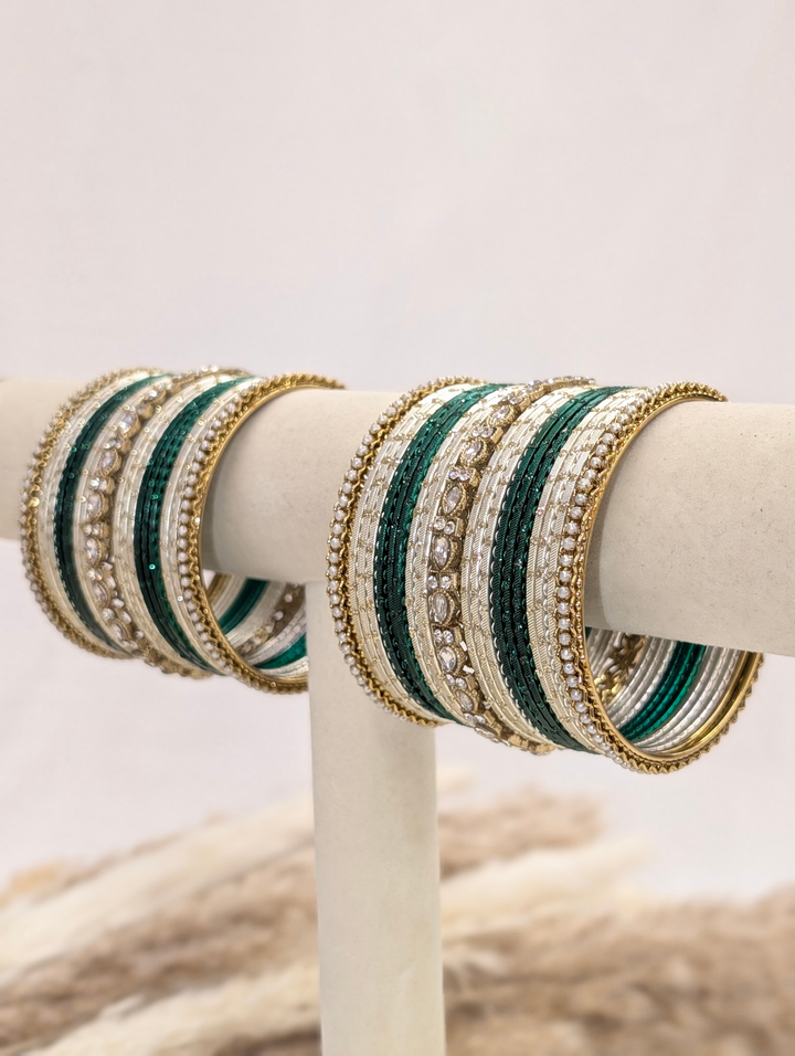 Green and White Pink Polki Bangles