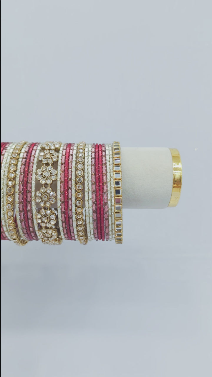 Pink and Ruby Polki  Bangles- 2 HAND SET