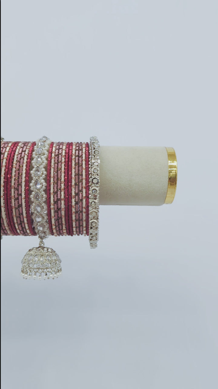 Ruby and Pink Polki Jhumki Bangles- 2 HAND SET